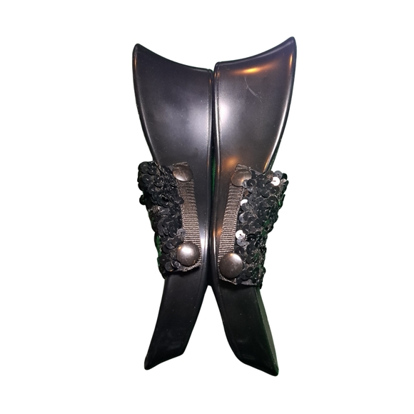 Onesole black sequin wedge sandal shoes - Picture 2 of 7